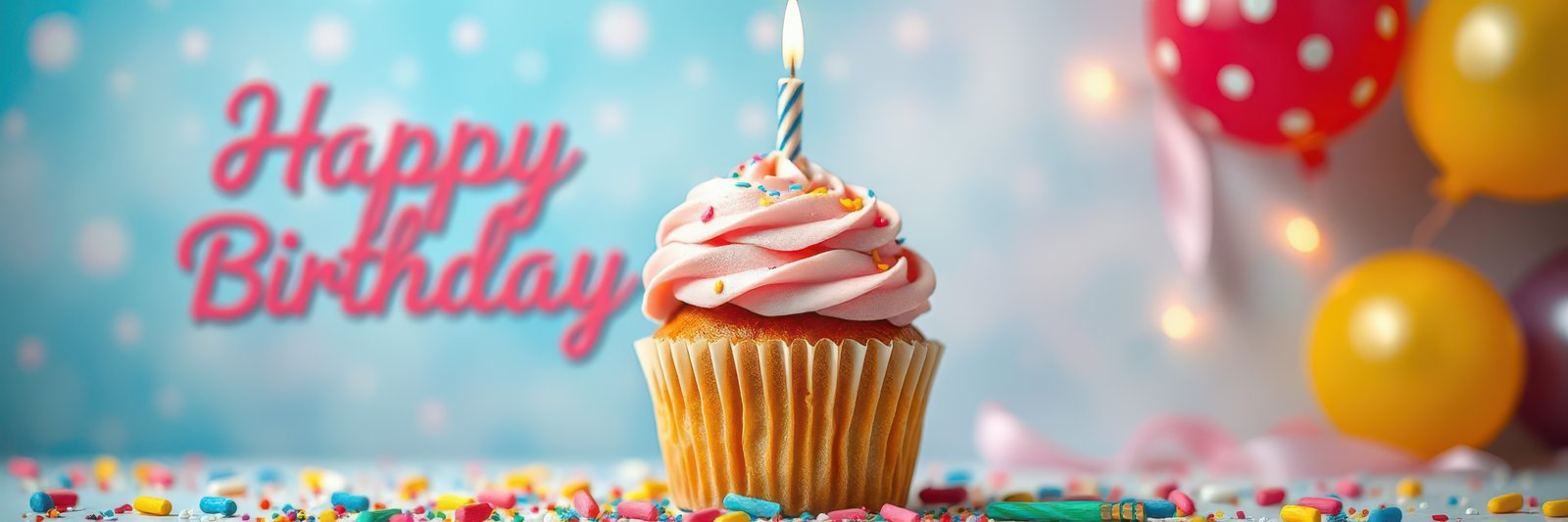 Colorful birthday cupcake with candle and decorations celebrates a joyful occasion